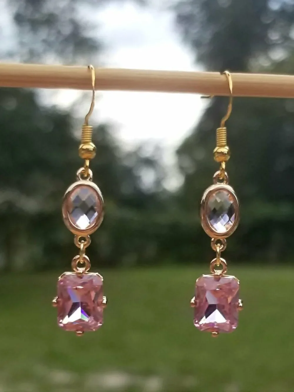 14k Gold Pink Tourmaline Dangle Earrings, Tourmaline Double Drop Earrings